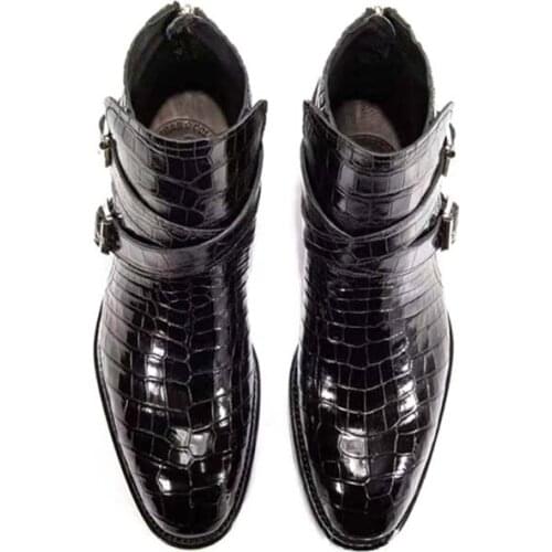 Chue new arrival Men boots crocodile leather men shoes leather sole manual men crocodile boots