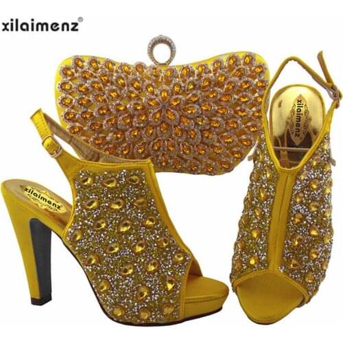 Elegant Italian Shoe and Bag Set Women African Party Pumps Shoes and Bag Shoes with Matching Bags Wedding shoe in Yellow Color