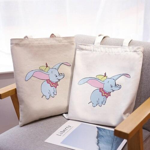 Canvas Totes Purses and Handbags for Women 2021 Girls Female Shopper Casual Fashion New Cute Cartoon Dumbo Printed Shoulder Bags