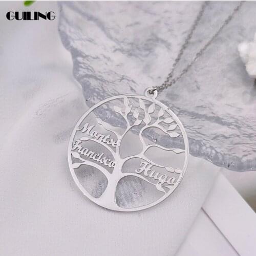 Dainty Big Tree of Life Family Custom Name Pendant Necklace Stainless Steel Family Gift Personalized Jewelry Grandmother Gift