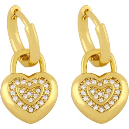 Creative Love Golden Double Hole Fashion Heart Shaped Zircon Earrings 2021earrings for Women Matching Rings Piercing Oreja