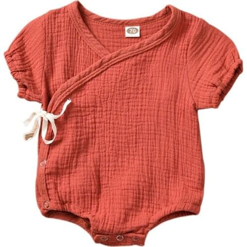 0-24M summer new baby boy and girl jumpsuit solid color short-sleeved jumpsuit newborn baby clothes cotton bag fart jumpsuit