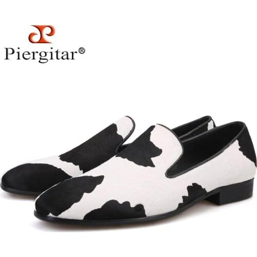 Piergitar handmade men loafers with black and white horsehair Fashion party and wedding men shoes fashion smoking slippers