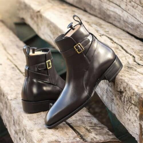 2021 New Men Shoes Fashion Casual Business All-match Classic Handmade Black PU Belt Buckle Comfortable Ankle Boots KS287