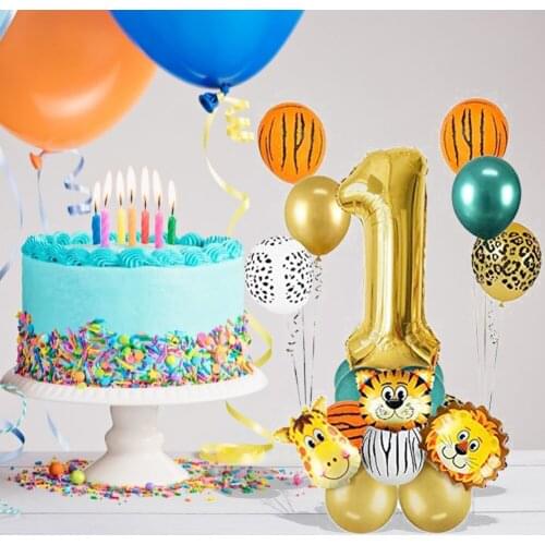18pcs Hot Jungle Animal Monkey Lion Balloon Set Metallic Balloon Number 1 2 3 4 5 6 7 8 9 Happy Birthday Party Decor Baby Shower