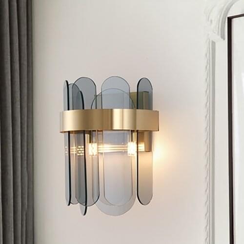 Bedroom bedside light crystal wall lamp glass simple LED wall lamp golden modern luxury living room background aisle warm