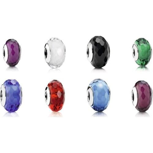 NEW 2021 100% 925 Sterling Silver Purple Charm Glass Beads Fit DIY Original Bracelet Fshion Jewelry Gift