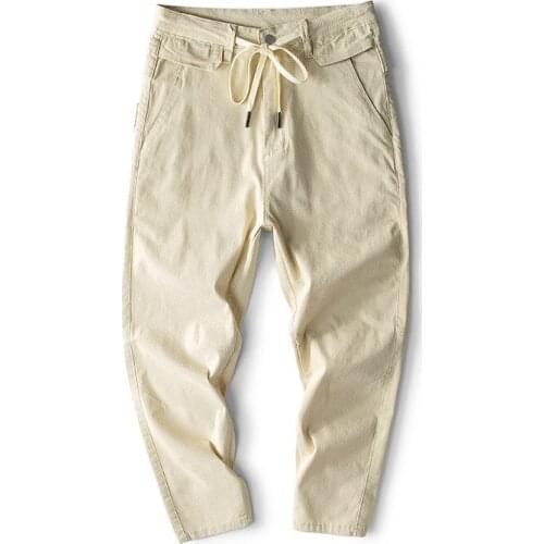 New Summer Slacks Mens Clothing Khaki Slim Ninth Pants Leisure Plus Size Fashion Mens Ankle Length Trousers