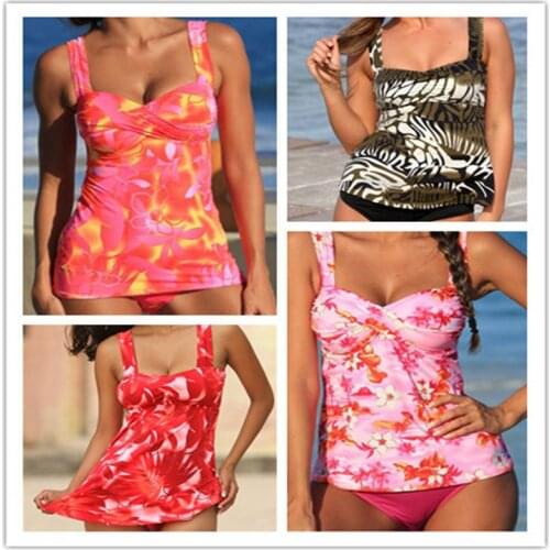 New Plus Size Floral Print Push Up Tankini Set Bikinis Women Two Piece Swimsuit Sexy Swimwear Swimdress Bathing Suit Beach wear