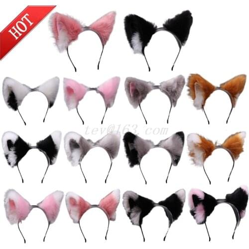 Women Realistic Long Furry Animal Cat Ears Headband Lolita Kawaii Anime Hair Hoop Halloween Cosplay Party Headpiece кошачьи ушки