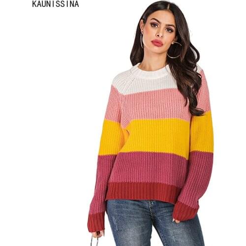 Autumn Winter Basic Knitted Striped Sweater Women Fashion Casual Long Sleeve V-neck Female Pullovers Europen Style Lady Jumpers