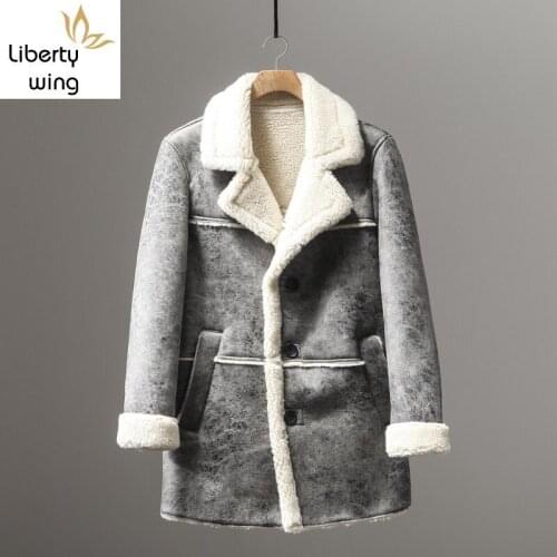 Winter New Suede Coat Men Fashion Slim Single Breasted Faux Fur Overcoat Quality High Street Personality Warm Outerwear