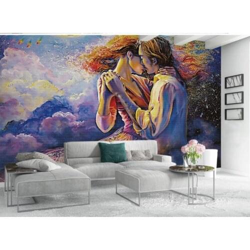 Custom photo 3d wallpaper European abstract hand painted couple waltz dance oil painting 3d wall murals wallpaper for walls 3 d