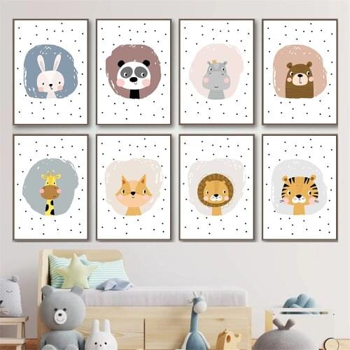 Nordic Baby Animal Art Print Giraffe Lion Rabbit Bear Canvas Poster Painting Nursery Wall Art Pictures Children Kids Room Decor