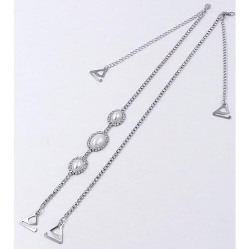 Luxury Women Adjustable Bra Holder Anti Skid Strap Rhinestone White Pearl Shoulder Chain Sexy Fashion Wedding Bridal Jewelry
