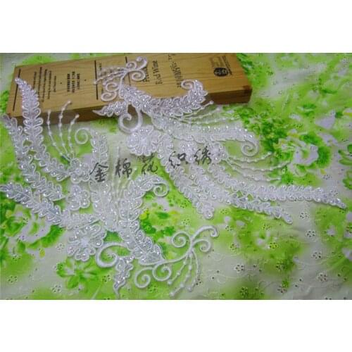 Diy embroidery lace decoration accessories paillette hydrotropic fabric patches applique for clothes wedding decoration white