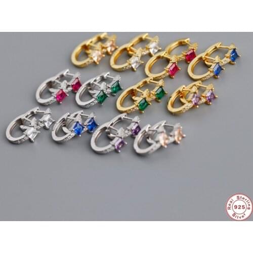 Aide 925 Sterling Silver Luxury Colorful Single Crystal Hoop Earrings Zircon Circle Earrings For Women brincos Fine Jewelry
