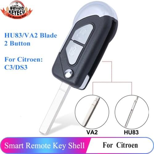 Keyecu Folding Remote Key Shell Case HU83 / VA2 Blade 2 Button for Citroen C3 DS3 2009 2010 2011 2012 2013 2014 2015 2016 2017