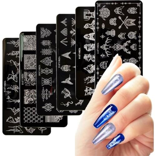 1PC 12*6cm Nail Art Templates Stamping Plate Design Flower Animal Glass Temperature Lace Stamp Templates Plates Image
