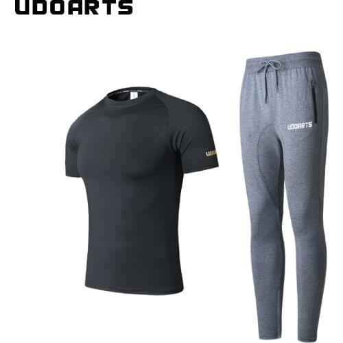 Udoarts Compression Round-Neck Shirt and Training Gray Pants With Zippers- Fitness Yoga Running Training Suit for Men