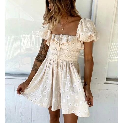 GypsyLady Vintage Boho Mini Dress Floral Embroidery Casual Holiday Women Dress Ruffles Off The Shlouder Sexy Female Dress 2021