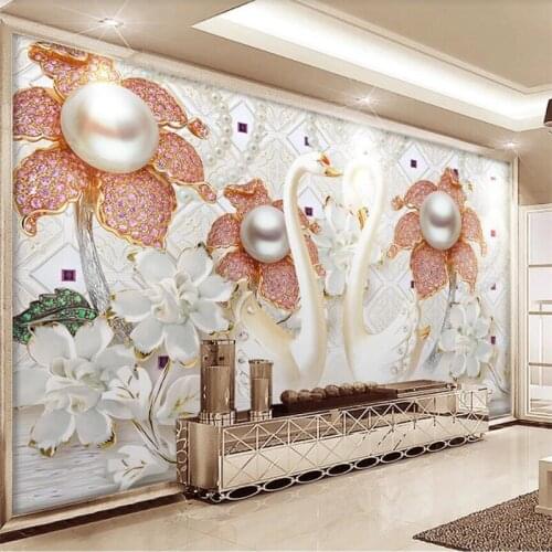 Wellyu Custom large wall painter luxury luxury jewelry diamond white swan 3D living room background wallpaper