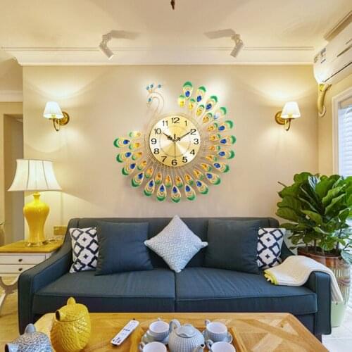 Iron Modern Wall Clock Large 3D Peacock Shape Non Ticking Silent Clock For Living Room Decor Non-Ticking Kitchen DIY Wall Clocks
