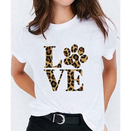 Women Dog Mom Leopard Paw Funny Printed Ladies Tops Graphic Womens Tees Female Camisas Lady T-Shirt Harajuku T Shirt T-shirts