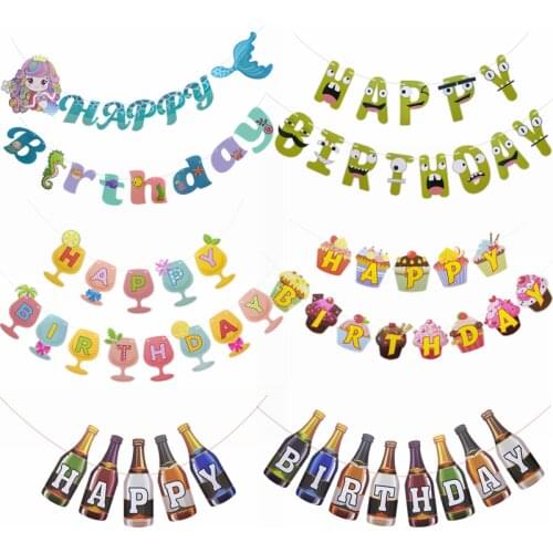 Happy Birthday Paper Bunting Garland Creative Mermaid Cupcake Banner For Birthday Party Backdrop Decoration Baby Shower Supplies
