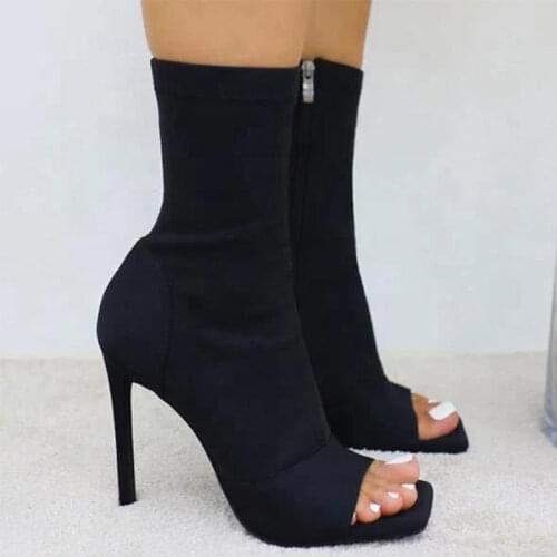 2020 Womens Boots Sexy Ladies Peep Toe Ankle Boot Supper High Heels Stilettos Female Shoes Zipper Fashion New Comfortable Shoes