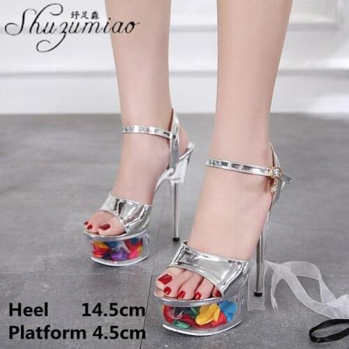 Women Model Crystal Shoes Sexy Party Club Nightclub Platforms Super High Heel Sandals 15 CM Walking Show Pole Dance Shoes Summer