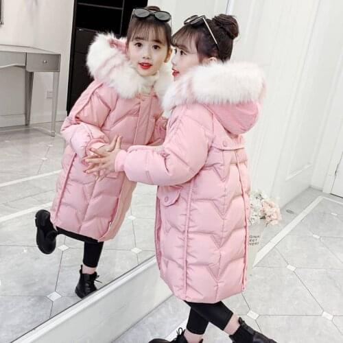 Bitlamb Baby Girl Winter Down Cotton Jacket Outwear Kids Girl Warm Long Thick Parkas Outerwear Children Clothing For 4-13 Years