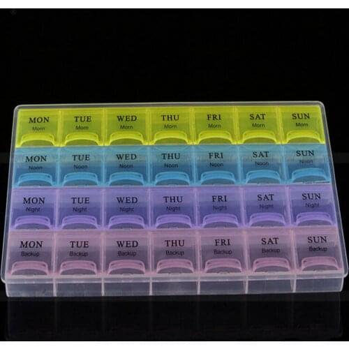 1PCS Weekly 7 Days Tablet Pill Box Holder Medicine Storage Organizer 4 Row 28 Squares Container Case