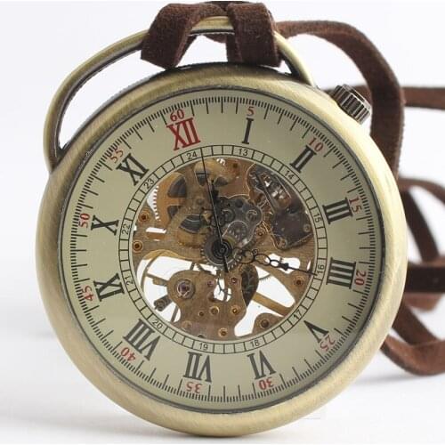 10pcs/lot Antique Antique Bronze No Cover Mechanical Pocket Watch Transparent Case Hand Wind Gift Watches Hot Sale