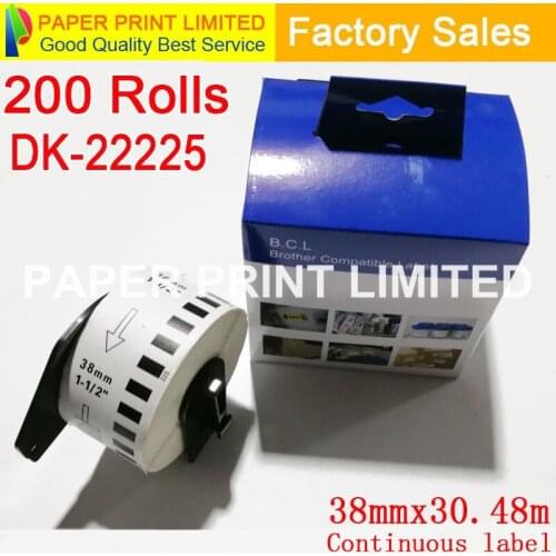200 Rolls Compatible DK-22225 dk22225 dk 22225 Label 38mm*30.48M Continuous All Come With Plastic Holder