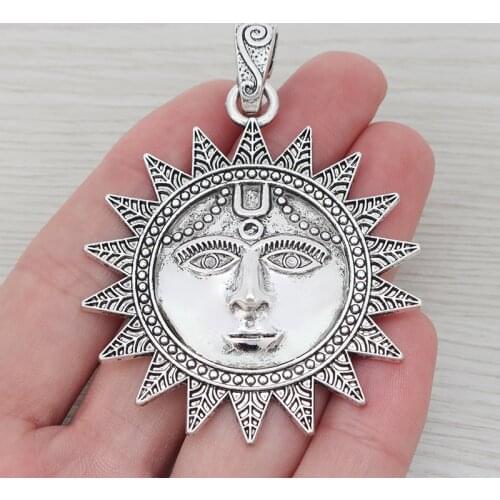 3pcs/lot Tibetan Silver Large Sun Flower Charms Pendants for Necklace Jewelry Making Findings 73x54mm