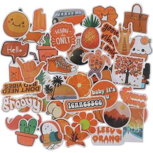 50 PCS Orange VSCO Stickers Pack Waterproof Cool Girl Stickers For Skateboard Laptop Suitcase Motorcycle Car Decal Toys