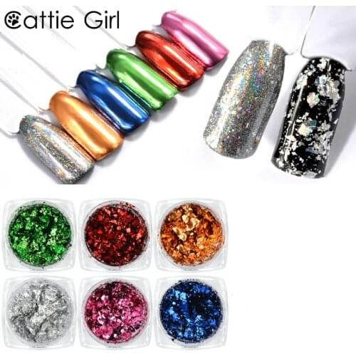 6 Boxes Firework Nail Glitter Holographic Nail Mirror Powder Pigment Tin Foil Paper Nails Sequins New Nail Accessories DIY
