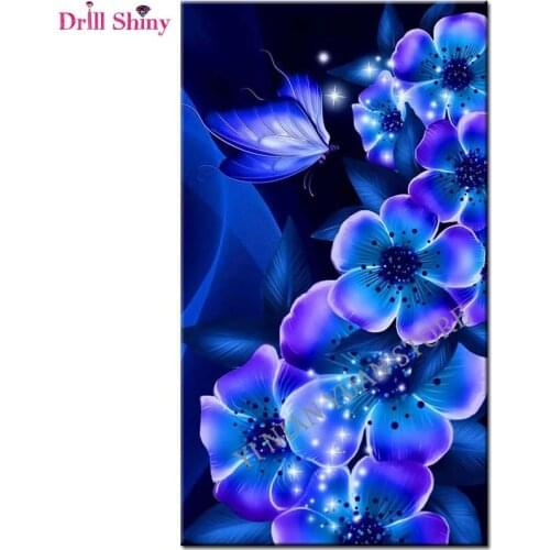 DIY diamond embroidery Blue Flowers Butterfly diamond painting Cross Stitch full drill Rhinestone mosaic decor wall painting