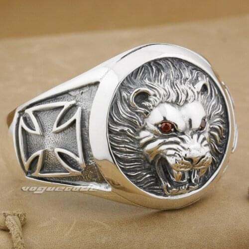 Huge Heavy Lion Knight King Cross 925 Sterling Silver Mens Bracelet Bangle 9B005