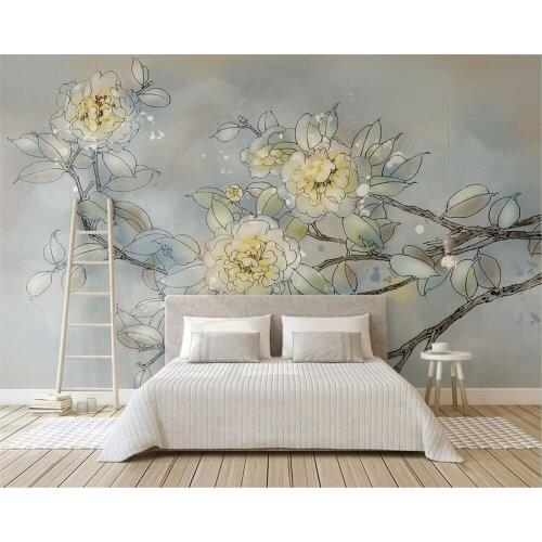 Beibehang papier peint Customized Photo wallpaper Camellia Simple and Elegant New Chinese TV Sofa Background Wall 3D Wallpaper