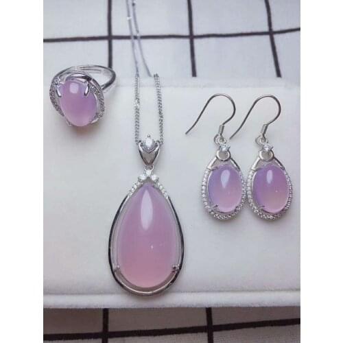 C8#925 silver inlaid natural chalcedony set