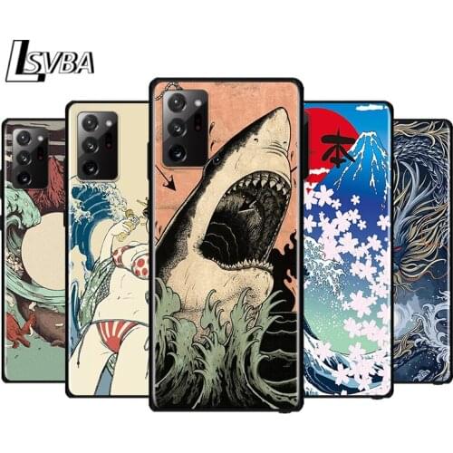 Japanese cartoon pub wave Anime for Samsung Galaxy Note 20 Ultra 10 9 8 Pro S10E S10 5G S9 S8 S7 Plus Bright Black Phone Case