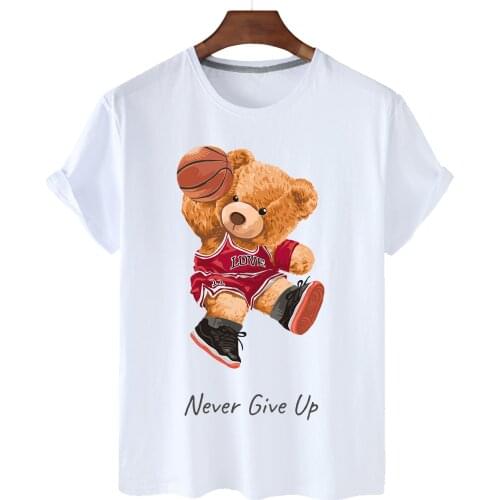 Top Sportsman Bear Cotton Printed Short-sleeved O-neck Loose Casual Top T-shirt Mens Oversized T-shirt Men And Women S-3XL