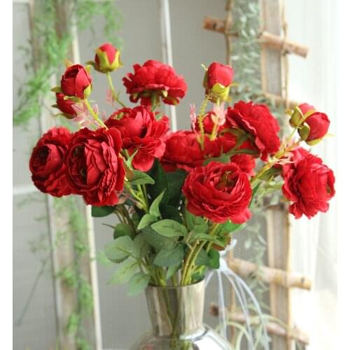 Artificial Fake Western Rose Flower Peony Bridal Bouquet Wedding Home Decor Classic European Style High Realistic Appearance