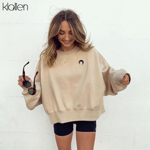KLALIEN Autumn Casual Loose Solid Women Hoodie Fashion Simple Street Cotton Sweatshirt Ladies Soft Wild Pullovers Hoodie 2020