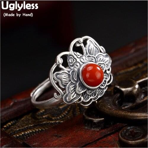 Uglyless 100% Real 925 Sterling Silver Handmade Butterfly Rings for Women Exotic Thai Silver Open Finger Ring Agate Fine Jewelry