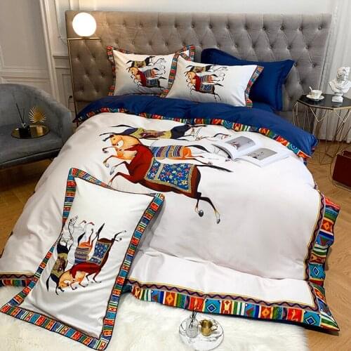 Luxury 100S Satin Egyptian Cotton War Horse Digital Printing Bedding Set Duvet Cover Bed Linen Fitted Sheet Pillowcases