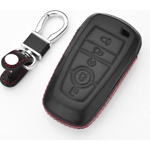 Leather Car-Key-Shape Car Key Case Cover for Ford Fusion Mondeo Mustang Edge Expedition EXplorer F-150 F-250 F-350 2018 2019