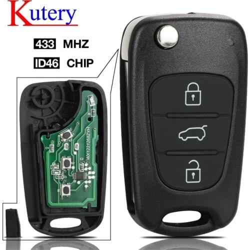 Kutery 433Mhz ID46 3 Buttons Flip Folding Car Remote Key Fob For Hyundai I20 I30 IX35 Avante